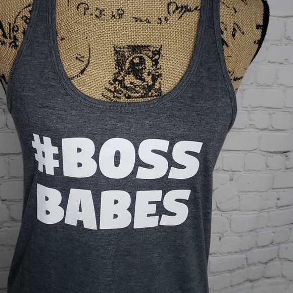 BOSS BABE GREY RACERBACK WORKOUT TANK - Picture 2 of 6